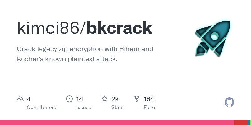 GitHub - kimci86/bkcrack: Crack legacy zip encryption with Biham and Kocher's known plaintext attack.