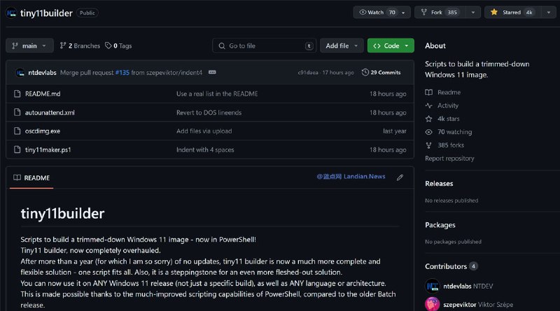 #软件资讯 Tiny10/11 系列精简版系统开发者 NTDEV 推出 Tiny 11 Builder 开源工具，你可以自行定制 Windows 系统