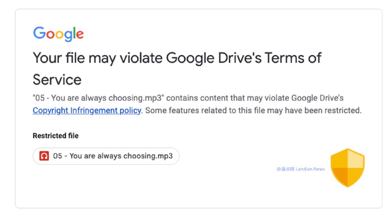 #软件资讯 谷歌云端硬盘会检测用户的文件，当发现存在版权内容时会发出提醒并限制文件的使用
