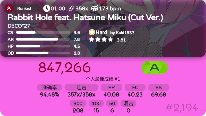 #日常 #osu 记录自己第一次 40pp🥳#日常 #osu 记录自己第一次 40pp🥳