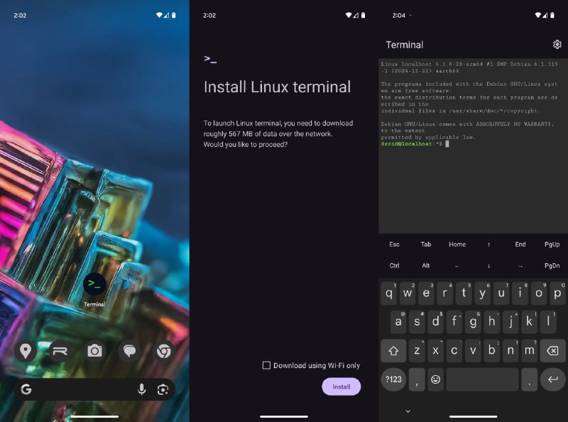 #系统资讯 谷歌开发的安卓原生的 Linux 终端应用现已发布，通过运行虚拟机为专业用户提供 Linux 环境