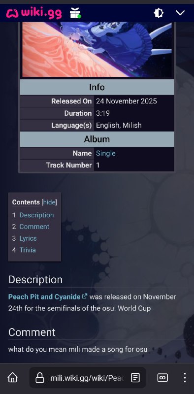 #日常 笑死了这个commentwhat do you mean mili made a song for osu所以来听歌吧Mili - Peach Pit and Cyanide（桃核与氰化物）【OWC】 UP主: ProjectMili - 