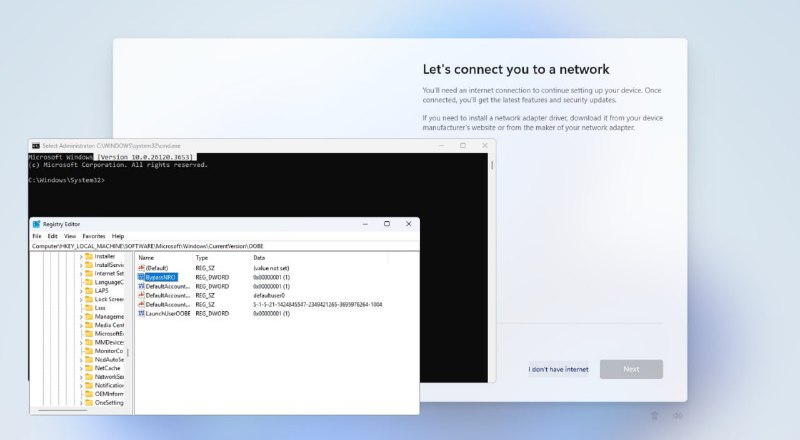 #技术教程 微软在 Windows 11 最新测试版中删除 BypassNRO 绕过登录脚本以强迫用户登录微软账户，但我们仍然可以修改注册表继续绕过账户登录