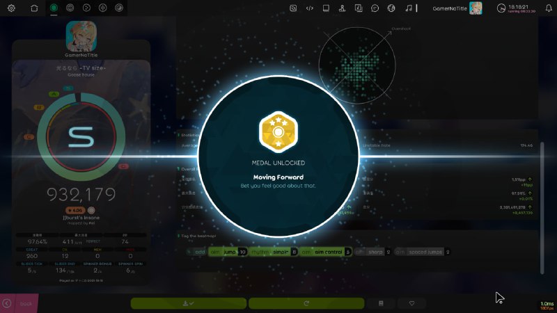 #osu 上 1500pp 了