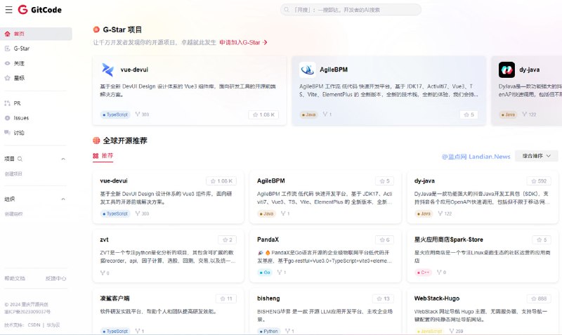 #科技资讯 CSDN 旗下的代码托管平台 GitCode 正在批量搬运 Github 上的开源项目并为开发者创建主页，甚至「贴心」的将原始项目中的 readme 文件中的 Github 地址都替换为 GitCode